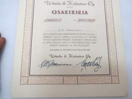 Urheilu &amp; Kalastus Oy, Oulu, sarja C 50 osaketta - 50 000 mk nr 07051-07100, Oulu 25.4.1962, E.W. Paasivaara -osakekirja / share certificate