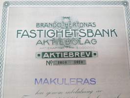 Brändo-Hertonäs Fastighetsbank Ab, Helsinki 1917, 2 000 mk -aktiebrev / osakekirja