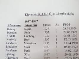 Långö Skola 50 år 1937-1987 jämte Elevmatrikel för Öja (Långö) skola 1937-1997 -kolun historiikki + oppilasluettelo / school history with listing of pupils
