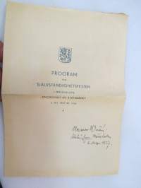 Ohjelma valtioneuvoston järjestämässä itsenäisyysjuhlassa Messuhallissa 6. XII. 1937 klo 15.00 - Program för självständighetsfesten i Mässhallen, anordnad