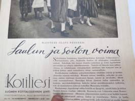 Kotiliesi 1941 nr 13, sis. mm. seur. artikkelit / kuvat / mainokset; Kansikuvitus Martta Wendelin, Emännän esiliina, Pikku kansalaisen tervetuliaiset - uudet