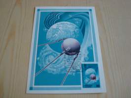 Avaruus, Sputnik, kosmonautti, Neuvostoliitto, CCCP, 1987, maksikortti, FDC. Hieno esim. lahjaksi. Katso myös muut kohteeni mm. noin 1 500 erilaista ulkomaista