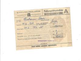 Palkanpidätystodiste 1945 Riihimäen Saha Oy