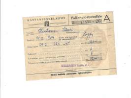Palkanpidätystodiste 1945 Riihimäen Saha Oy