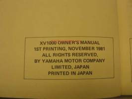 Yamaha XV1000 ´82 owner´s manual käyttöohjekirja