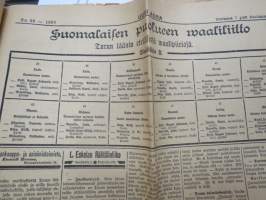 Uusi Aura 1907 nr 56 A, Turku 7.3.1907, sisältää mm. vaalimainontaa ja -propagandaa, Rautatietarpeista Turun läänin eteläosassa, Oikeudenkäynnin uudistus,