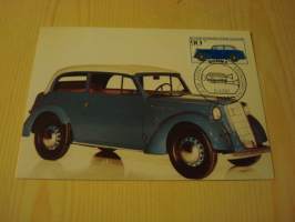 1937 Opel Olympia, vanha auto, 1982, Saksa, maksikortti, FDC. Hieno esim. lahjaksi. Katso myös muut kohteeni mm. noin 1 500 erilaista ulkomaista ensipäiväkuorta