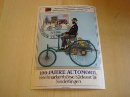 Auto 100-vuotta, 1886-1986, Souvenir Sheet postimerkkiarkki ensipäiväleimalla, tehty 20 500 kpl. Hieno esim. lahjaksi. Katso myös muut kohteeni mm. noin 1 500