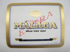 Alko Malaga Extra -viinaetiketti 1930-luvulta