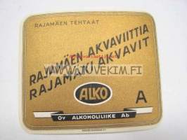 Rajamäen Akvaviittia -viinaetiketti 1930-luvulta