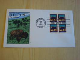 Bison, 2001, USA, ensipäiväkuori, FDC, neljällä postimerkillä. Hieno esim. lahjaksi. Katso myös muut kohteeni, minulla on myynnissä mm. noin 700 erilaista