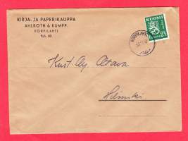 Firmakuori - Kirja- ja Paperikauppa Ahlroth &amp; Kumpp., Korpilahti. 1947. Kirjatilaus.