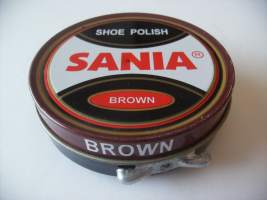 Sania  Shoe polish brown kengänkiilloke - täysi tuotepakkaus  sisältö kuivunut peltiä   7x2  cm