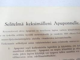Selitelmä keksimälleni Apuponnelle - A.P. Leminen (Karunki - Aapajoki) - Rakennusmestari -myyntiesite / brochure