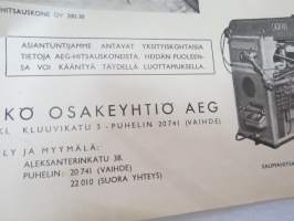 AEG hitauskoneet P2, OP 8, OP 10, P 160, QV 200/30 myyntiesite / brochure