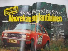 Tuulilasi 1974 nr 9, sisältää mm. seur. artikkelit / kuvat / mainokset; Kansikuva &quot;Lampputesti&quot;, Austin Allegro, Ford Escort RS 2000, Volvo-malliston
