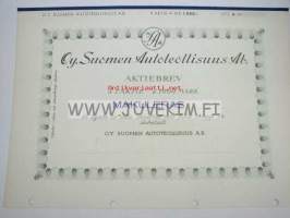Oy Suomen Autoteollisuus Ab 1 000 mk -osakekirja