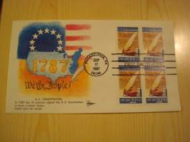 U.S. Constitution, We The People, 1987, USA, ensipäiväkuori, FDC, neljällä postimerkillä, hieno. Katso myös muut kohteeni, minulla on myynnissä mm. noin 700