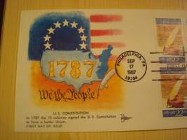 U.S. Constitution, We The People, 1987, USA, ensipäiväkuori, FDC, neljällä postimerkillä, hieno. Katso myös muut kohteeni, minulla on myynnissä mm. noin 700