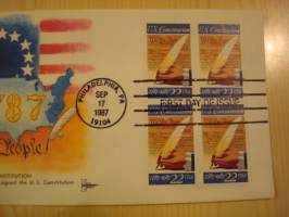 U.S. Constitution, We The People, 1987, USA, ensipäiväkuori, FDC, neljällä postimerkillä, hieno. Katso myös muut kohteeni, minulla on myynnissä mm. noin 700
