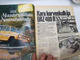 Tuulilasi 1974 nr 11, sisältää mm. seur. artikkelit / kuvat / mainokset; Kansikuva &quot;Sammutintesti&quot;, Karu korvenkulkija UAZ 469 B esittely, Vuokra-autolla
