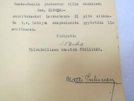 Suojeluskuntain Yliesikunta / Littoisten Osakeyhtiö 17.9.1920 -asiakirja / document