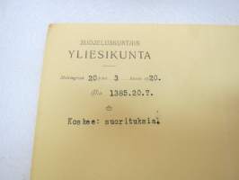 Suojeluskuntain Yliesikunta / Littoisten Osakeyhtiö 20.3.1920 -asiakirja / document