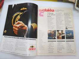 Avotakka 1972 nr 2, kansikuva Riitta &amp; Lasse Mårtenson, arkkitehti Jarkko Kosken oma koti Kuusiston salmen rannalla, Suomen parhaat valmissaunat