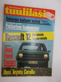 Tuulilasi 1975 nr 3, sis. mm. seur. artikkelit / kuvat / mainokset; Kansikuva Ford Escort, Fiat 133, Leningradiin omalla autolla, Datsun 100/120 A FII, Renault 30