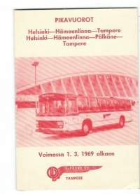 Helsinki- Hämeenlinna - Tampere  1969 - aikataulu