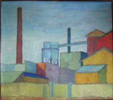Tauno Leppänen, maalaus levylle sign  1955, 55x60, 62x67 cm  / TAUNO Antero LEPPÄNEN(1924 Turku.-1987Taidekoulutus:Turun Taideyhdistyksen