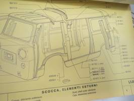 Fiat 850 T Catalogo parti di ricambio carrozzeria / Catalogue de pièces détachées carrosserie / Ersatzteilkatalog Karosserie / Bodywork spare parts catalog /