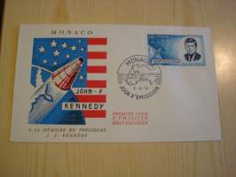 John F. Kennedy &amp; avaruus, 1964, Monaco, ensipäiväkuori, FDC, hieno esim. lahjaksi. Katso myös muut kohteeni, minulla on myynnissä mm. noin 700 erilaista