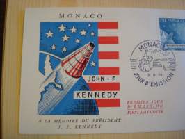 John F. Kennedy &amp; avaruus, 1964, Monaco, ensipäiväkuori, FDC, hieno esim. lahjaksi. Katso myös muut kohteeni, minulla on myynnissä mm. noin 700 erilaista