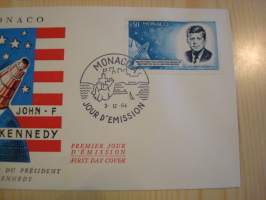 John F. Kennedy &amp; avaruus, 1964, Monaco, ensipäiväkuori, FDC, hieno esim. lahjaksi. Katso myös muut kohteeni, minulla on myynnissä mm. noin 700 erilaista