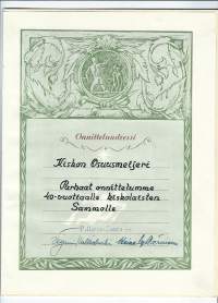 Kiskon Osuusmeijeri / Pellervo-Seura  onnitteluadressi - allekirjoitus nimikirjoitus  Williami Kalliokoski  /  Viljami Kalliokoski (15. toukokuuta 1894 Halsua –