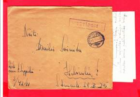 Kenttäpostikuori ja kirje, 16.03.1943. Leima - Kenttäpostikonttori N:o 3. Lähettäjän peiteluku KPK 3/4241