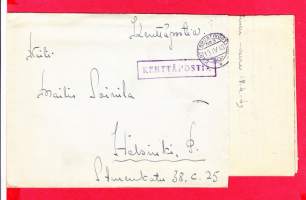 Kenttäpostikuori ja kirje, 13.04.1943. Leima - Kenttäpostikonttori N:o 3. Lähettäjän peiteluku KPK 3/4241