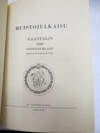Muistojulkaisu Naantalin 500-vuotisjuhlaan elokuun 23 päivänä 1943 - Varatuomari Paul Ståhlström on lunastamalla tämän bibliofiilikappaleen kauniilla ja
