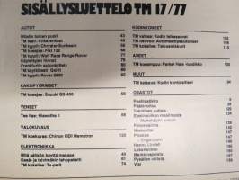 Tekniikan Maailma 1977 nr 17 TM testaa 1977: Fiat 132, Rover 2600, Pikku-Chrysler sekä vertaa kitka- ja nastarenkaita. Vuoden 1977 TV -pelit ja kuntoilijan