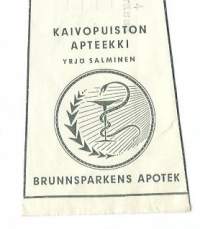Kaivopuiston Apteekki Yrjö Salminen- resepti signatuuri 1961