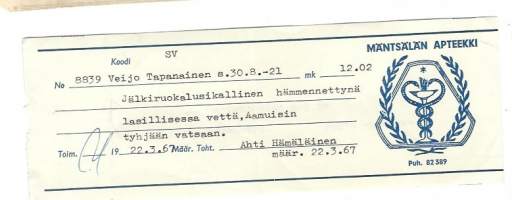 Mäntsälän Apteekki Mäntsälä resepti signatuuri blanko