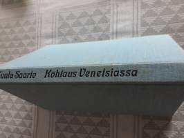 Tuula Saarto-Kohtaus Venetsiassa. P.1974. Tuula Saarto on  tuottelias  kirjoittaja- Häneltä  on ilmestynyt  26  kirjaa, novelleja  sekä  lehtijuttuja. Näillä