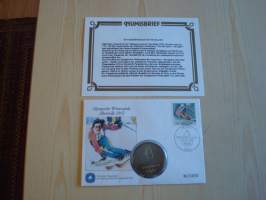 1992 Albertville talviolympialaiset, numismatiikka-ensipäiväkuori, FDC, numeroitu, hieno esim. lahjaksi. Katso myös muut kohteeni, minulla on myynnissä mm. noin