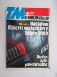 Tekniikan Maailma 1977 nr 16, sis. mm. seur. artikkelit / kuvat / mainokset; Nastakoe / Holkkinasta vai kiinteä,  -testi, Kasetti vastaan levy -testi, Salora 6000