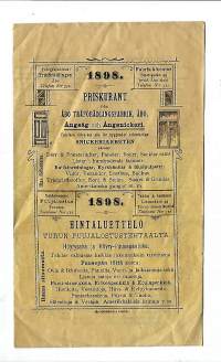 Hintaluettelo Turun Puunjalostustehtaalta 1898 - Höyrysaha ja Höyry-Puusepänliike Turku