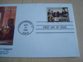 Kolumbus, 1992, USA, ensipäiväkuori, FDC. Hieno esim. lahjaksi. Katso myös muut kohteeni, minulla on myynnissä mm. noin 700 erilaista maksikorttia sekä noin 1