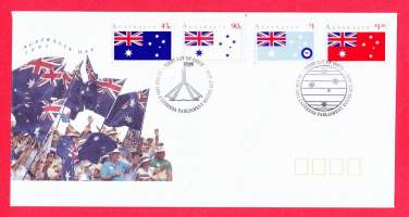 Australia - Ensipäiväkuori FDC -Australia Day - 4 eri lippua - laivasto, ilmavoimat ja kauppalaivasto. 10.1.1991.