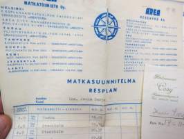 Area Matkatoimisto - Maatkasuunnitelma insinööri J.S. 4.9.-29.9.1957, hotellikuitit, postikortteja Glasgow´n opas, 2 kpl menua, joista toinen lähetetty kotiin
