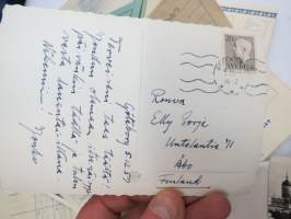 Area Matkatoimisto - Maatkasuunnitelma insinööri J.S. 4.9.-29.9.1957, hotellikuitit, postikortteja Glasgow´n opas, 2 kpl menua, joista toinen lähetetty kotiin